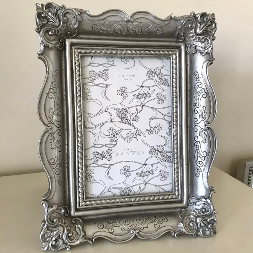 🪞 NEW stunning silver carved wood ornate frame 4x6 luxe picture frame